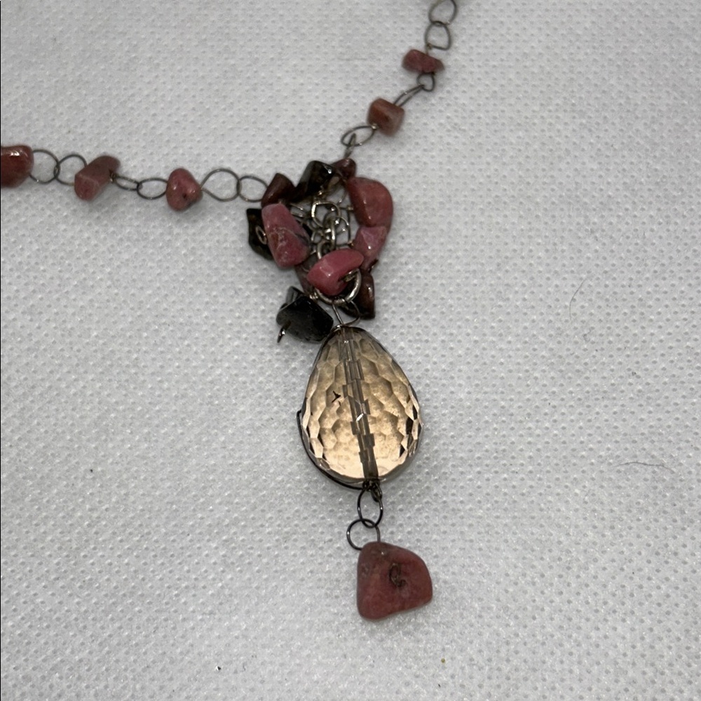 Artisan Handmade Sterling Silver Smoky Quartz & Rhodochrosite Gemstone Necklace